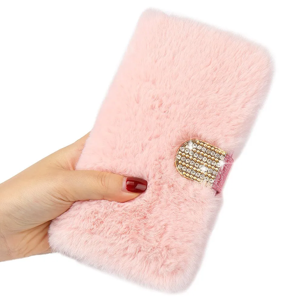 L-FADNUT Luxury Cute Fur Fluffy Wallet Phone Case For iPhone 11 Pro Max Xr X Xs Apple 6 6S Plus 7 8 5 5S SE Soft Leather Cover