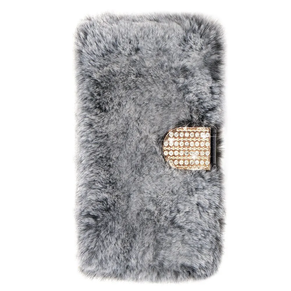 L-FADNUT Luxury Cute Fur Fluffy Wallet Phone Case For iPhone 11 Pro Max Xr X Xs Apple 6 6S Plus 7 8 5 5S SE Soft Leather Cover