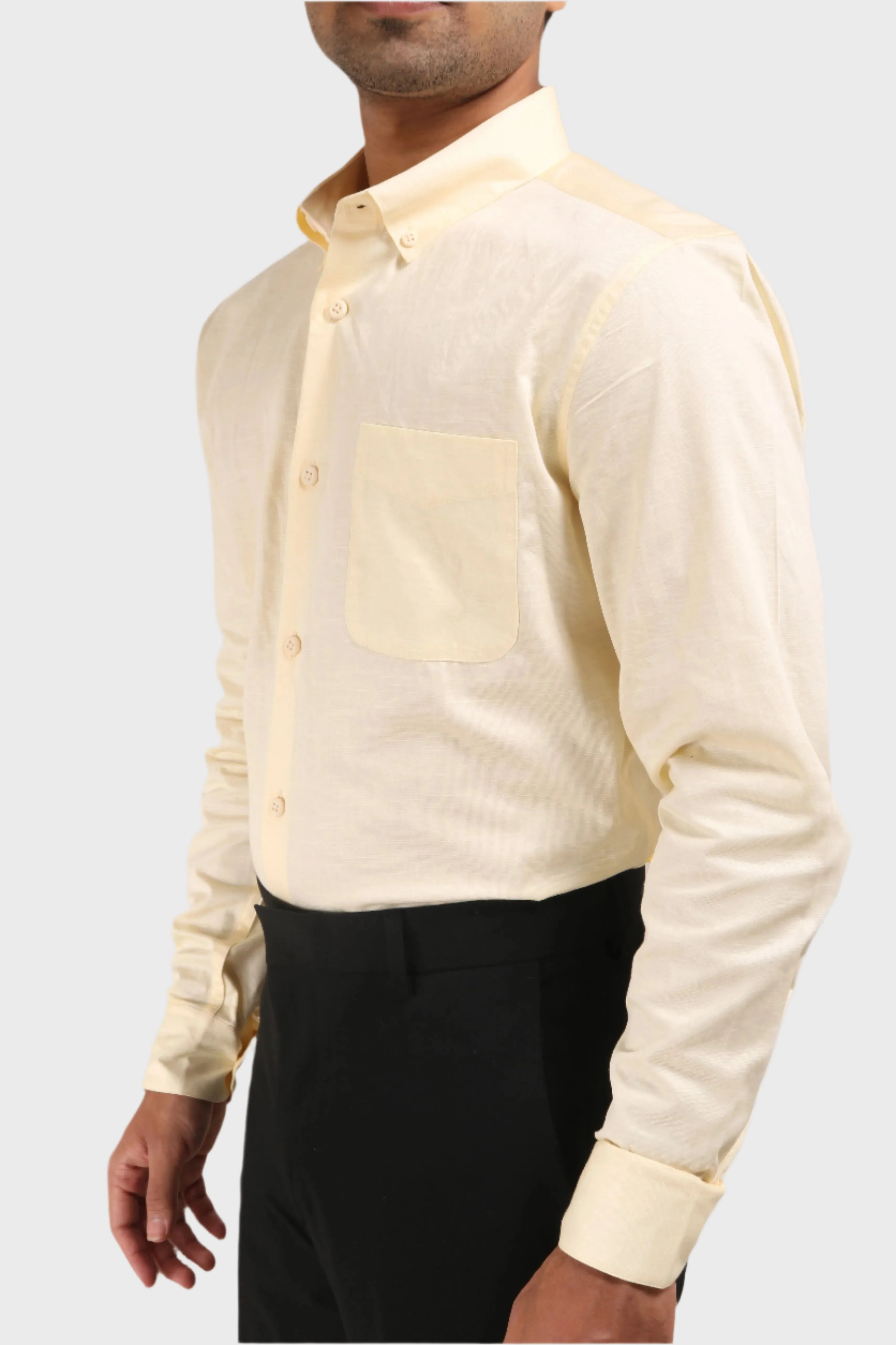 LIGHT YELLOW SATIN SLUB SLIM FIT SHIRT
