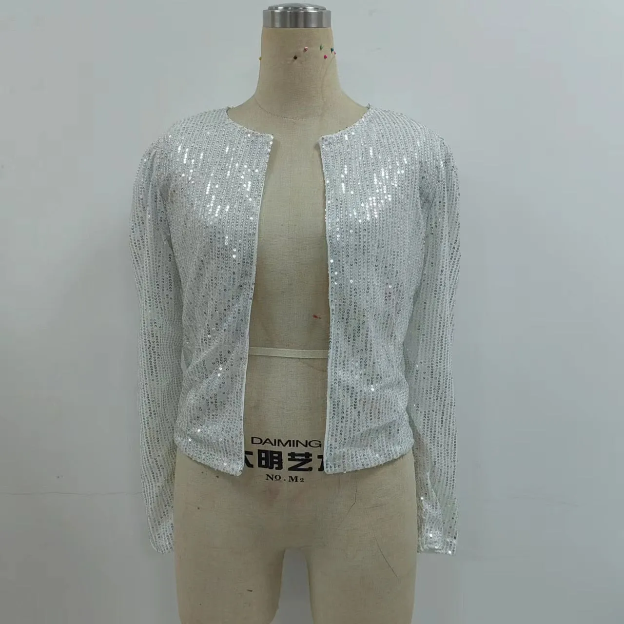 Long Sleeve Open Front Sequin Coat Women Casual Female Jacket Sequin Pearls Buttons Coat O-Neck Out Wear Ladies