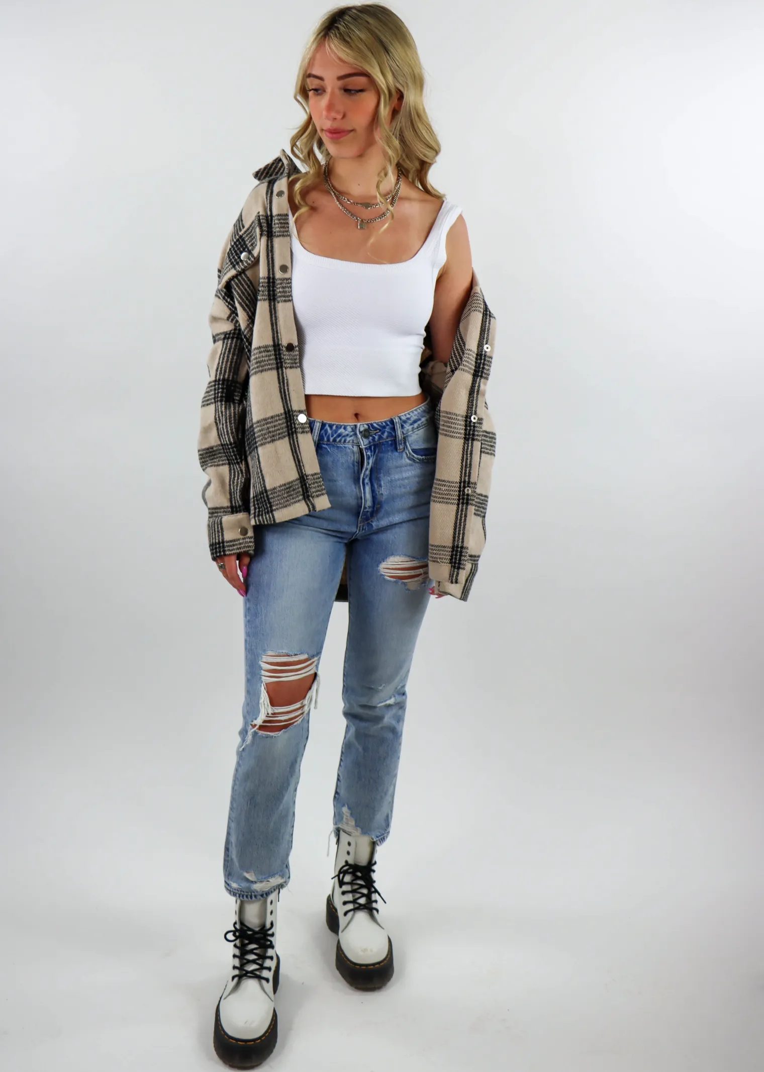 Love You Different Flannel Shacket ★ Beige & Black