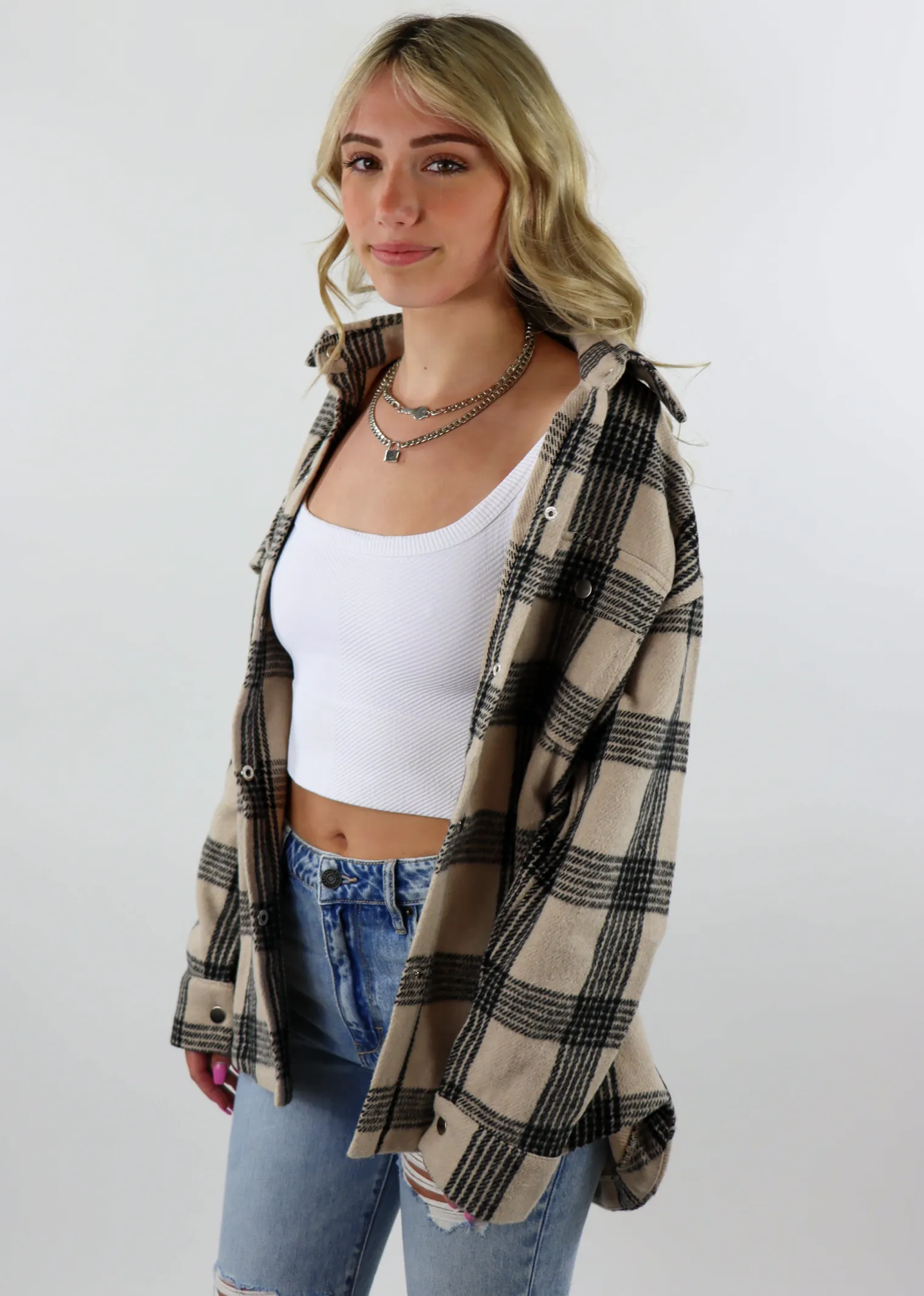 Love You Different Flannel Shacket ★ Beige & Black