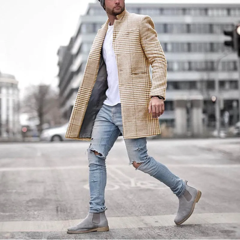 Men'S Fashion Casual Check Coat