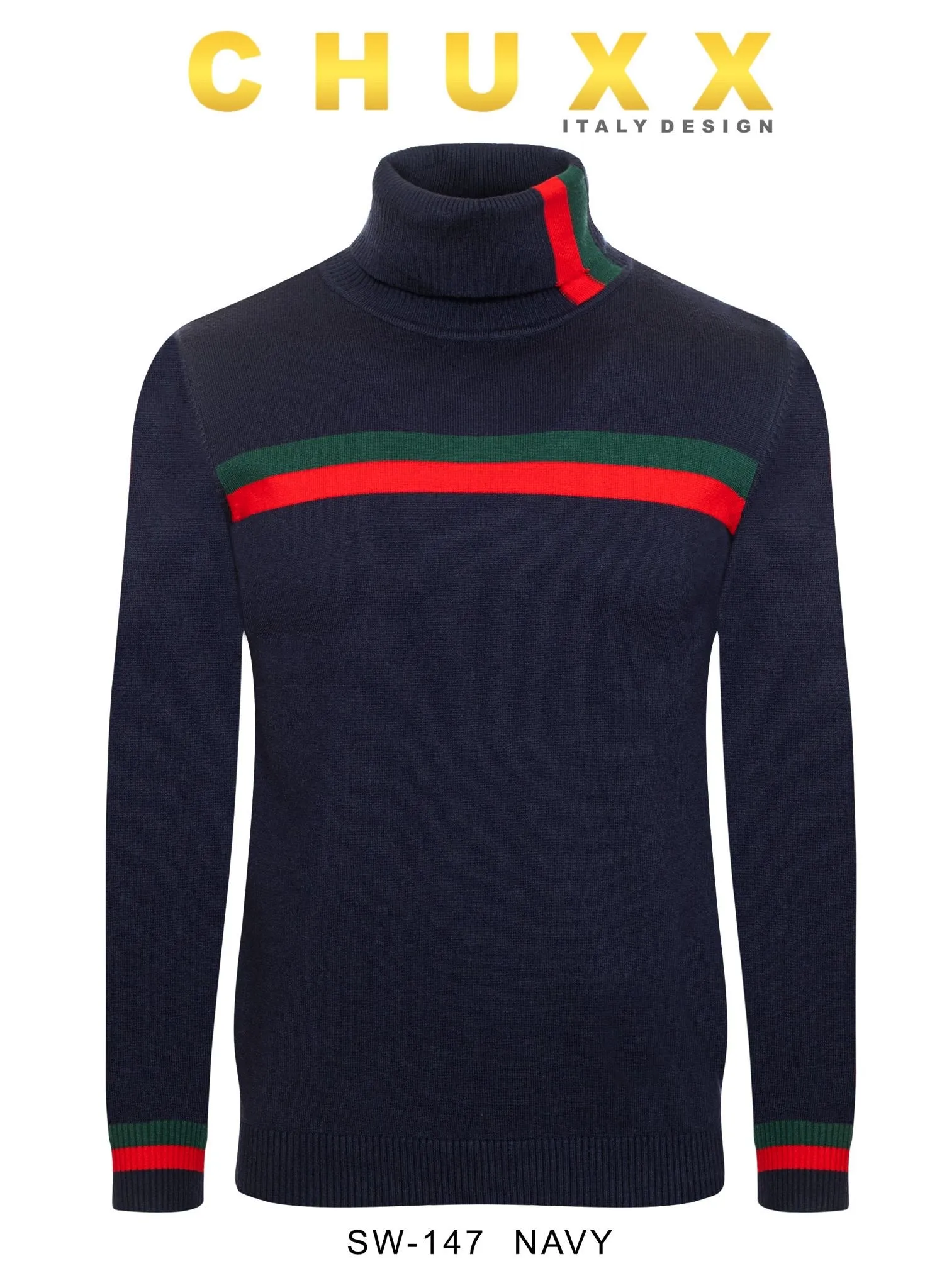 Navy Blue Italian Designer Men's Turtleneck Sweater Lightweight Regular-Fit SW-147