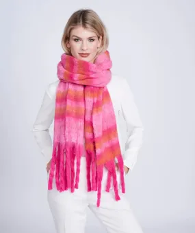 Petra Pink Fringed Stripe Blanket Scarf