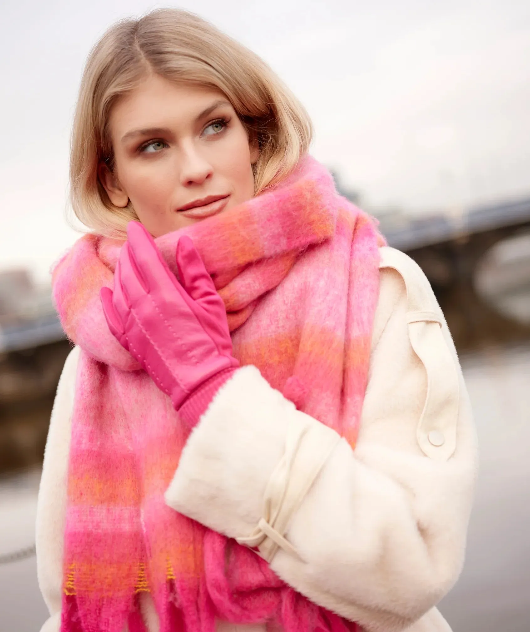 Petra Pink Fringed Stripe Blanket Scarf