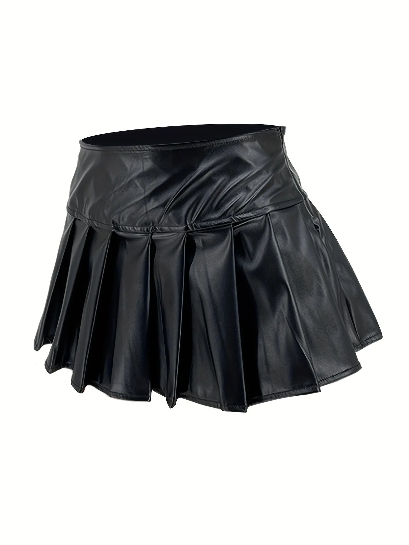 Pleated Leather Mini  Casual Skirt