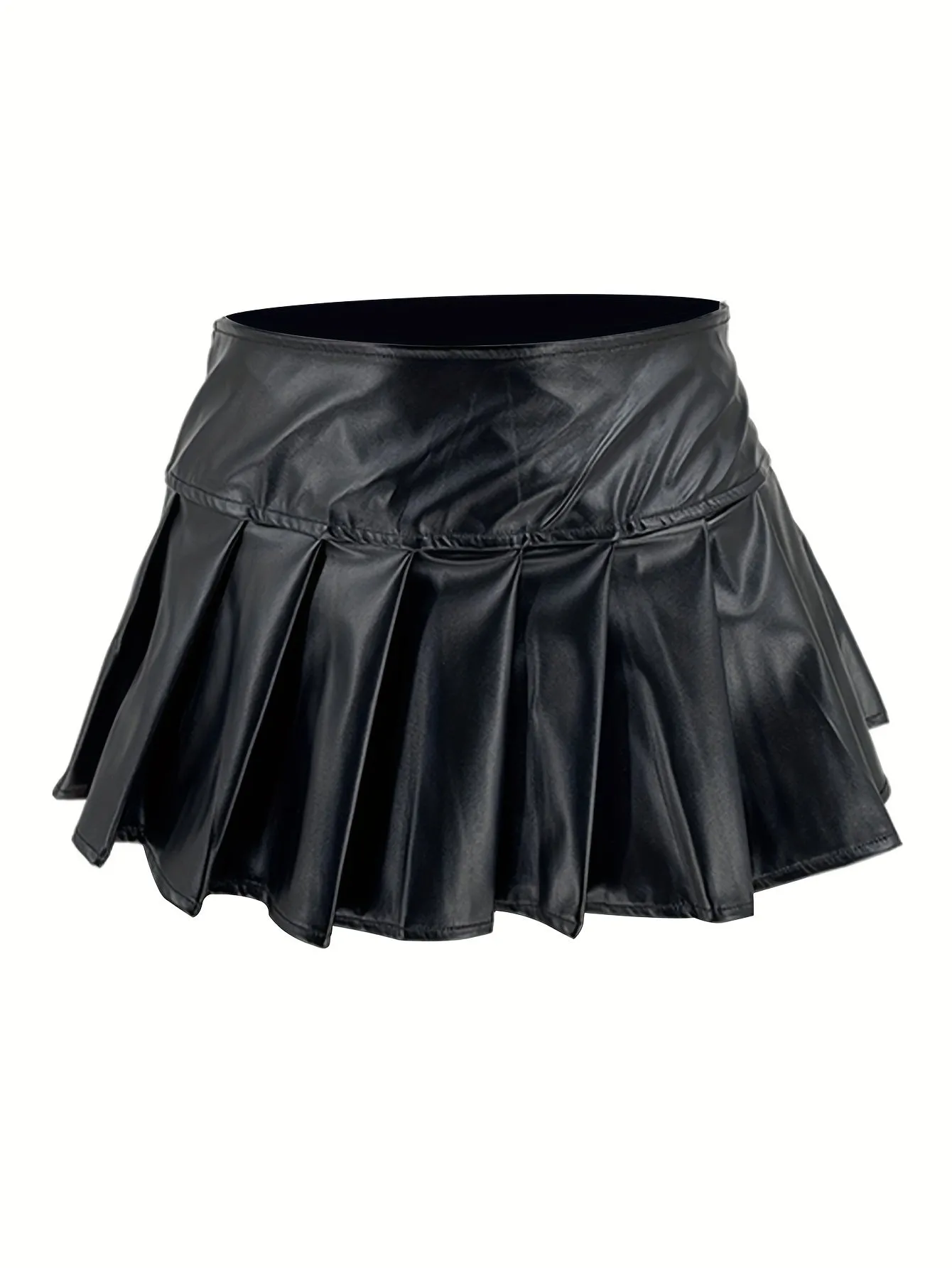 Pleated Leather Mini  Casual Skirt