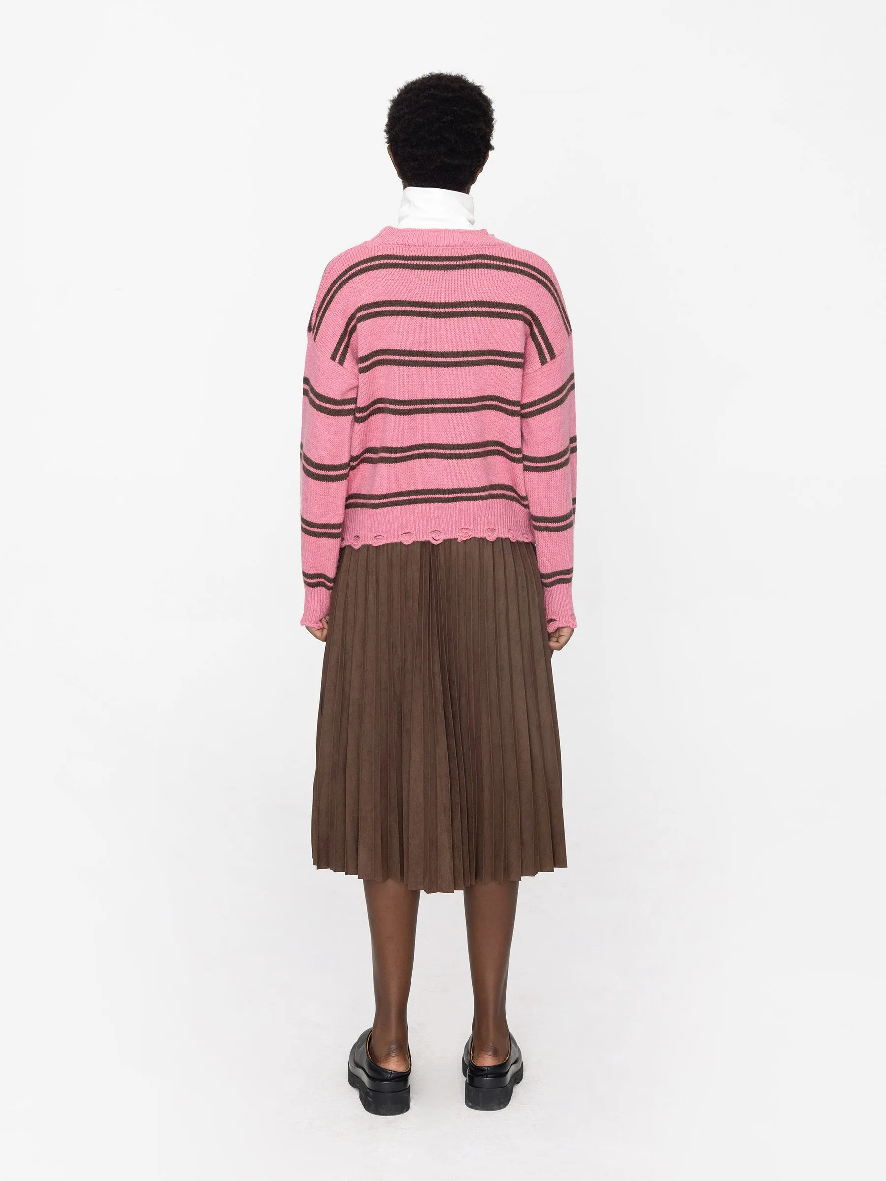 Pleated Suede Midi Skirt