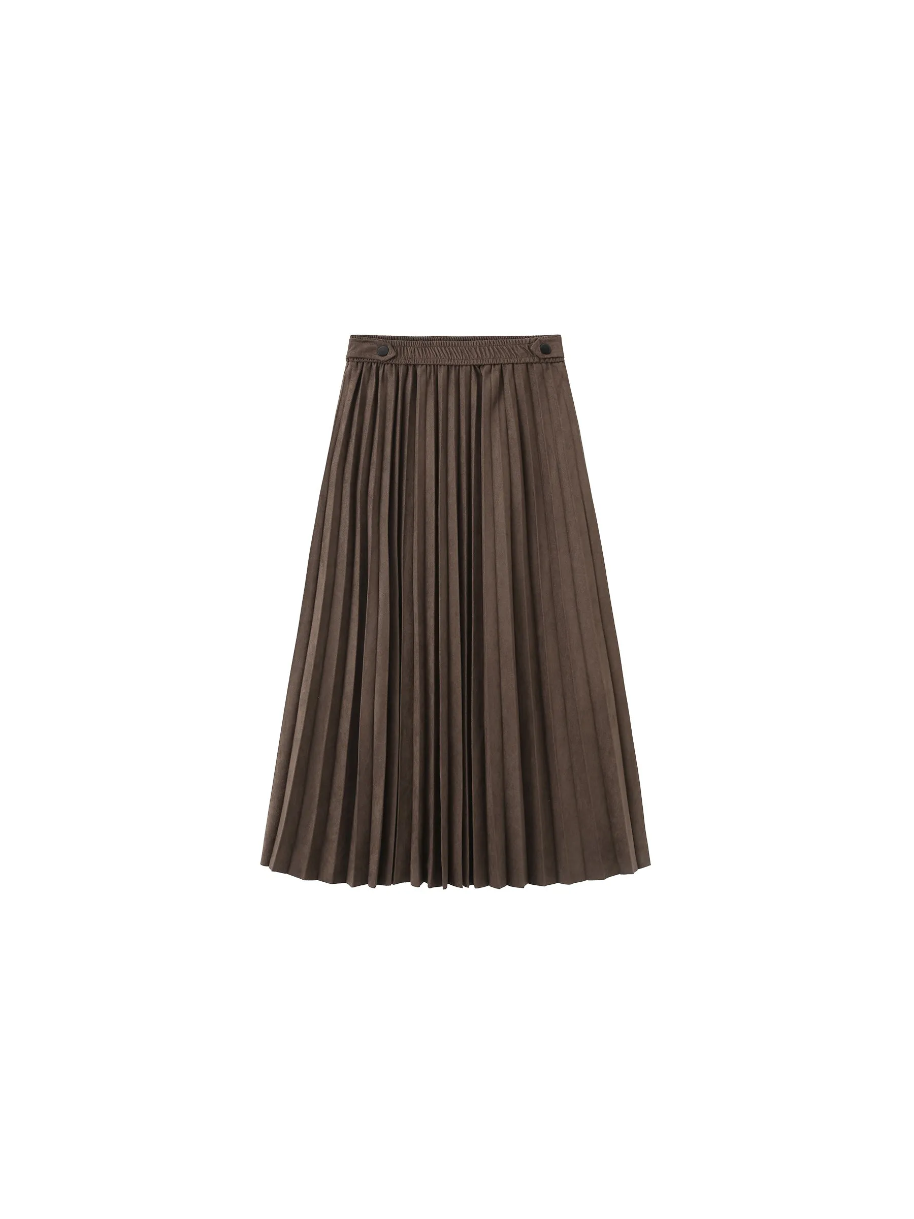 Pleated Suede Midi Skirt
