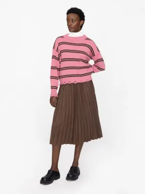 Pleated Suede Midi Skirt