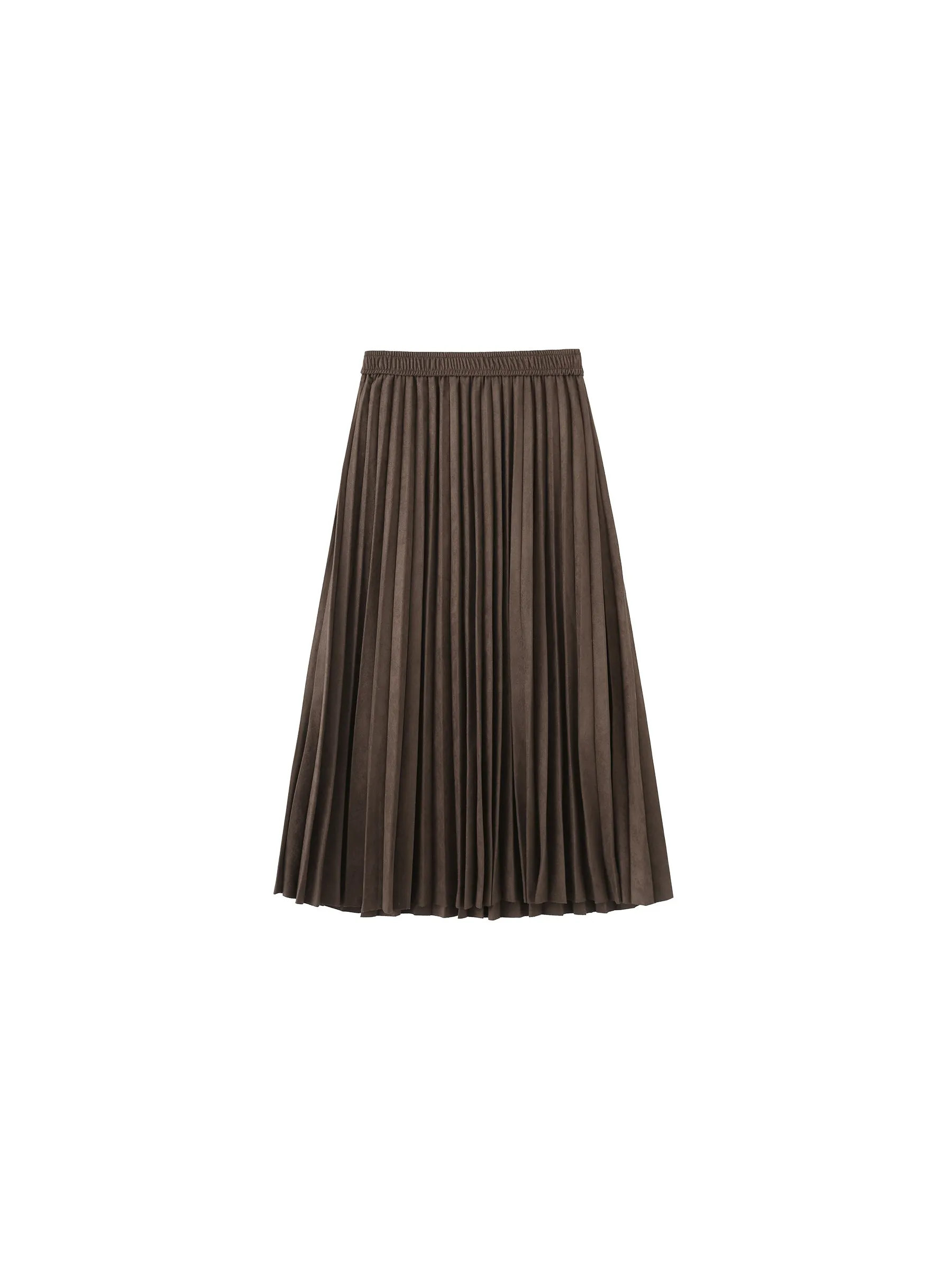 Pleated Suede Midi Skirt