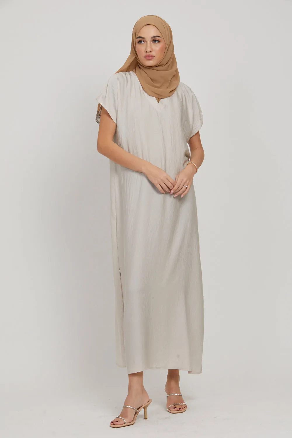 Premium Soft Sheen Crush Inner Slip Dress - Moonbeam