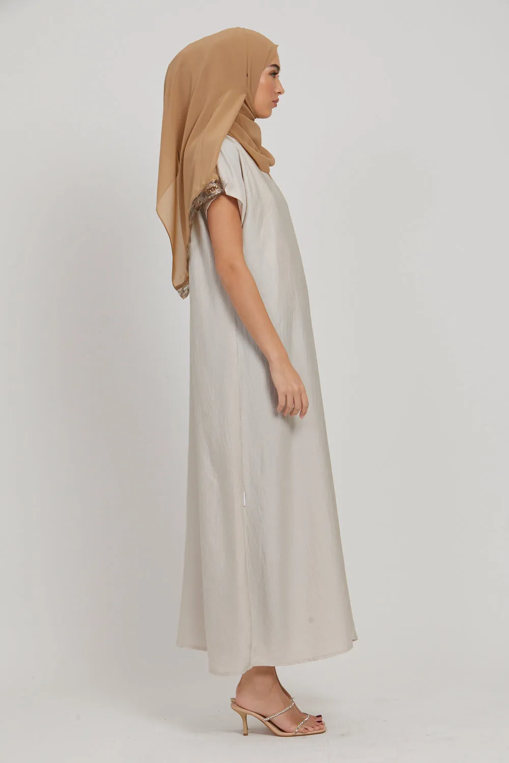 Premium Soft Sheen Crush Inner Slip Dress - Moonbeam