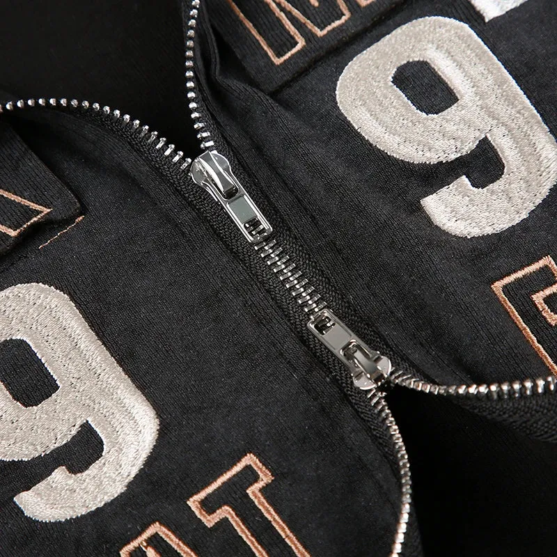 Punk Turtleneck Zip-Up Letter Embroidery Coat