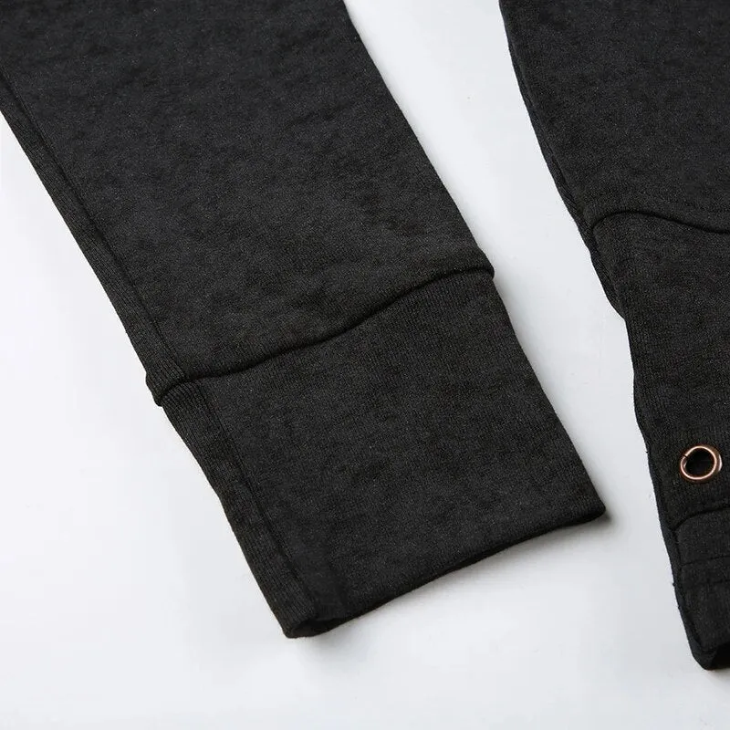 Punk Turtleneck Zip-Up Letter Embroidery Coat