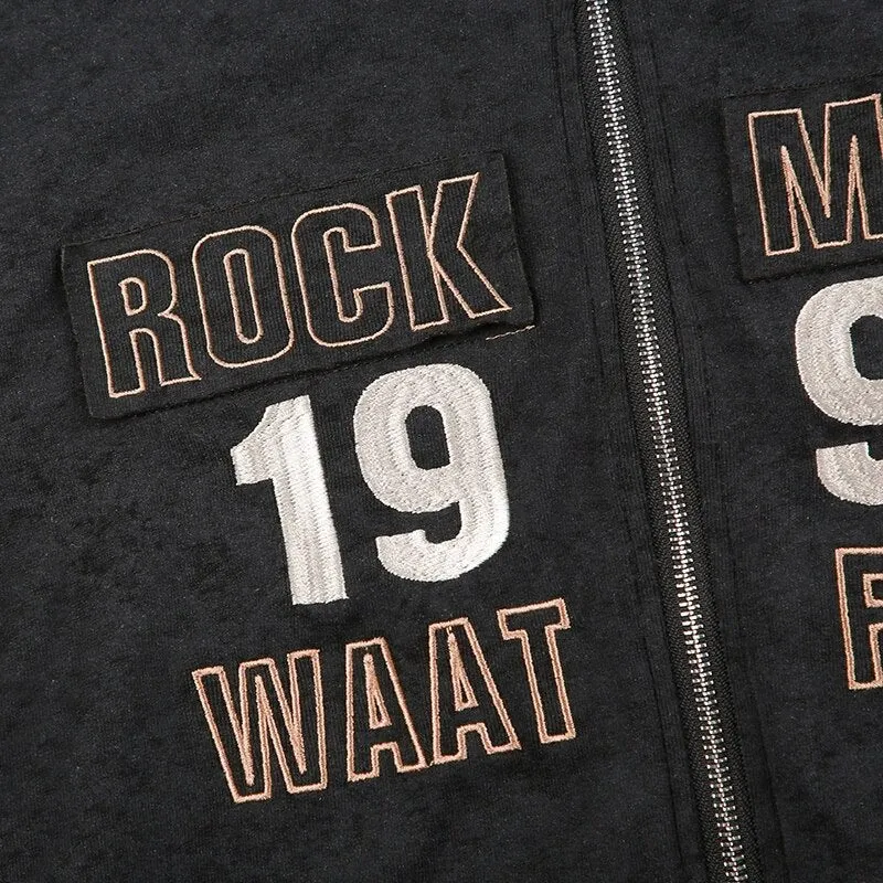Punk Turtleneck Zip-Up Letter Embroidery Coat