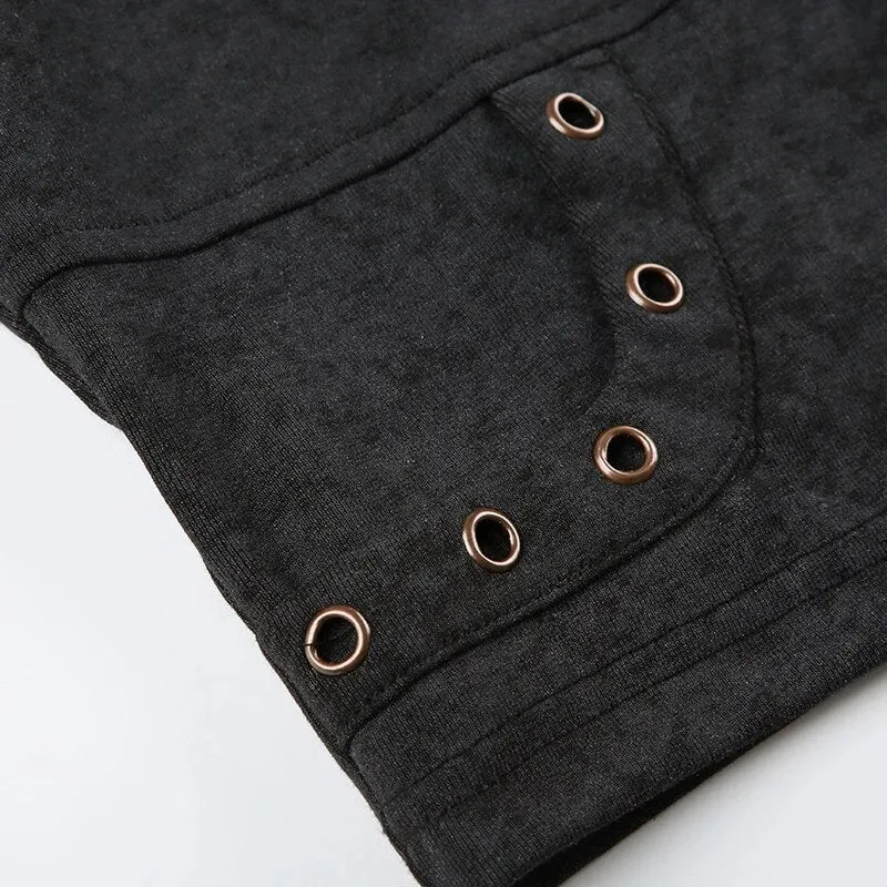 Punk Turtleneck Zip-Up Letter Embroidery Coat