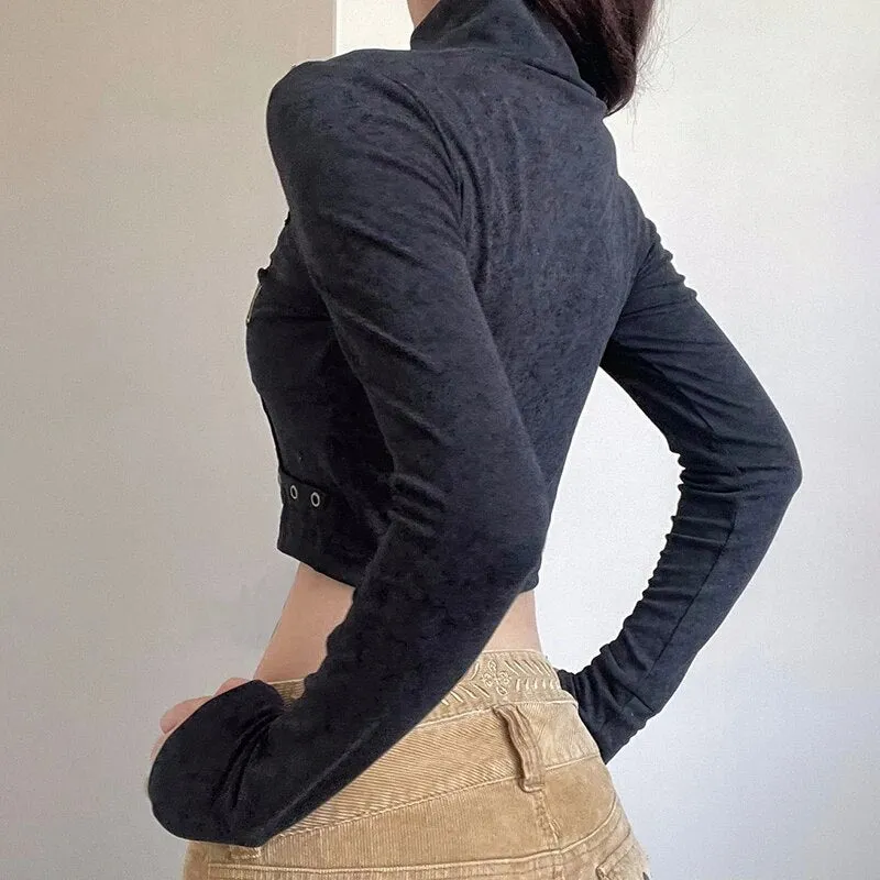 Punk Turtleneck Zip-Up Letter Embroidery Coat