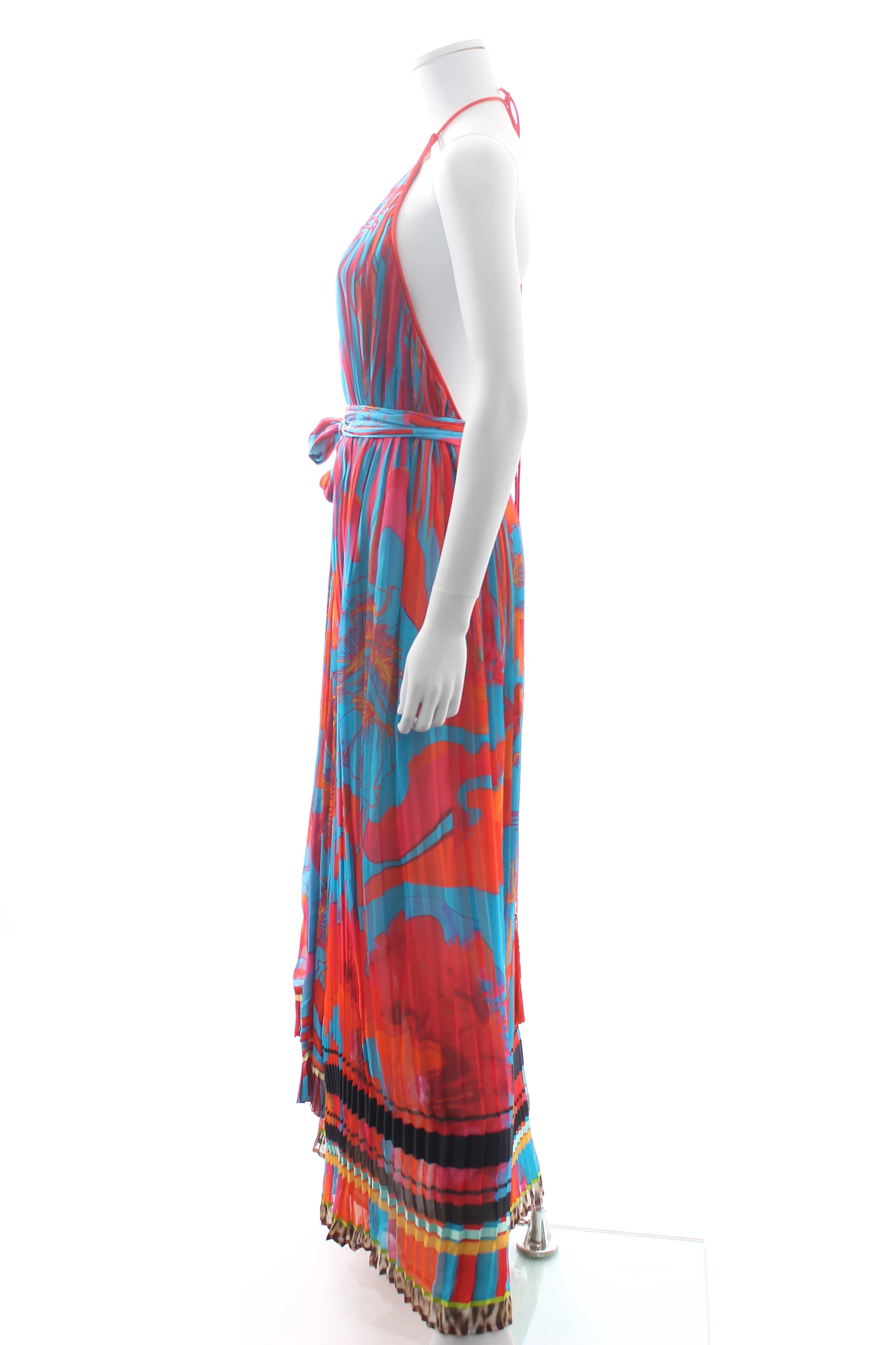 Roberto Cavalli Pleated Silk Halterneck Maxi Dress