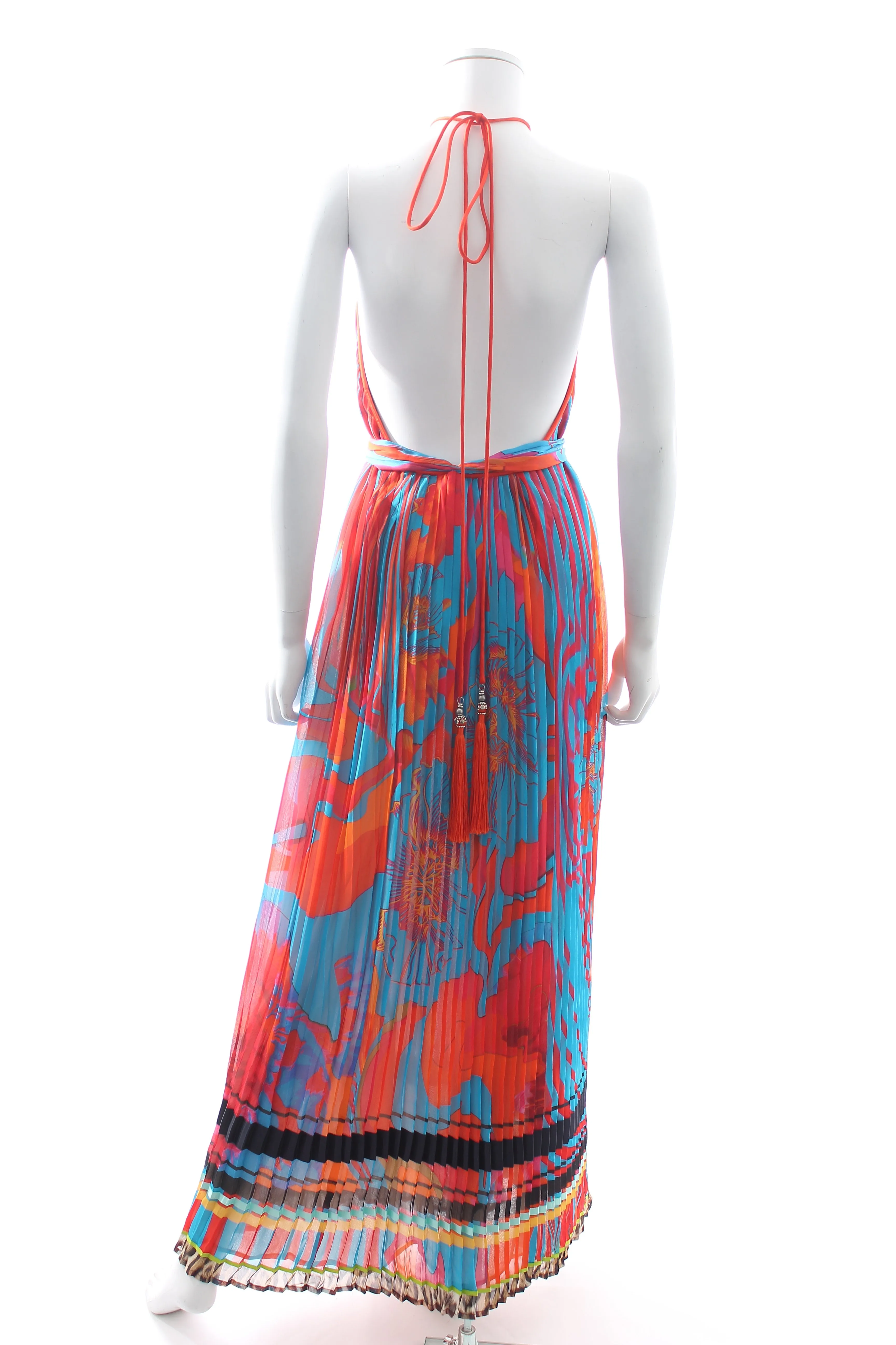 Roberto Cavalli Pleated Silk Halterneck Maxi Dress