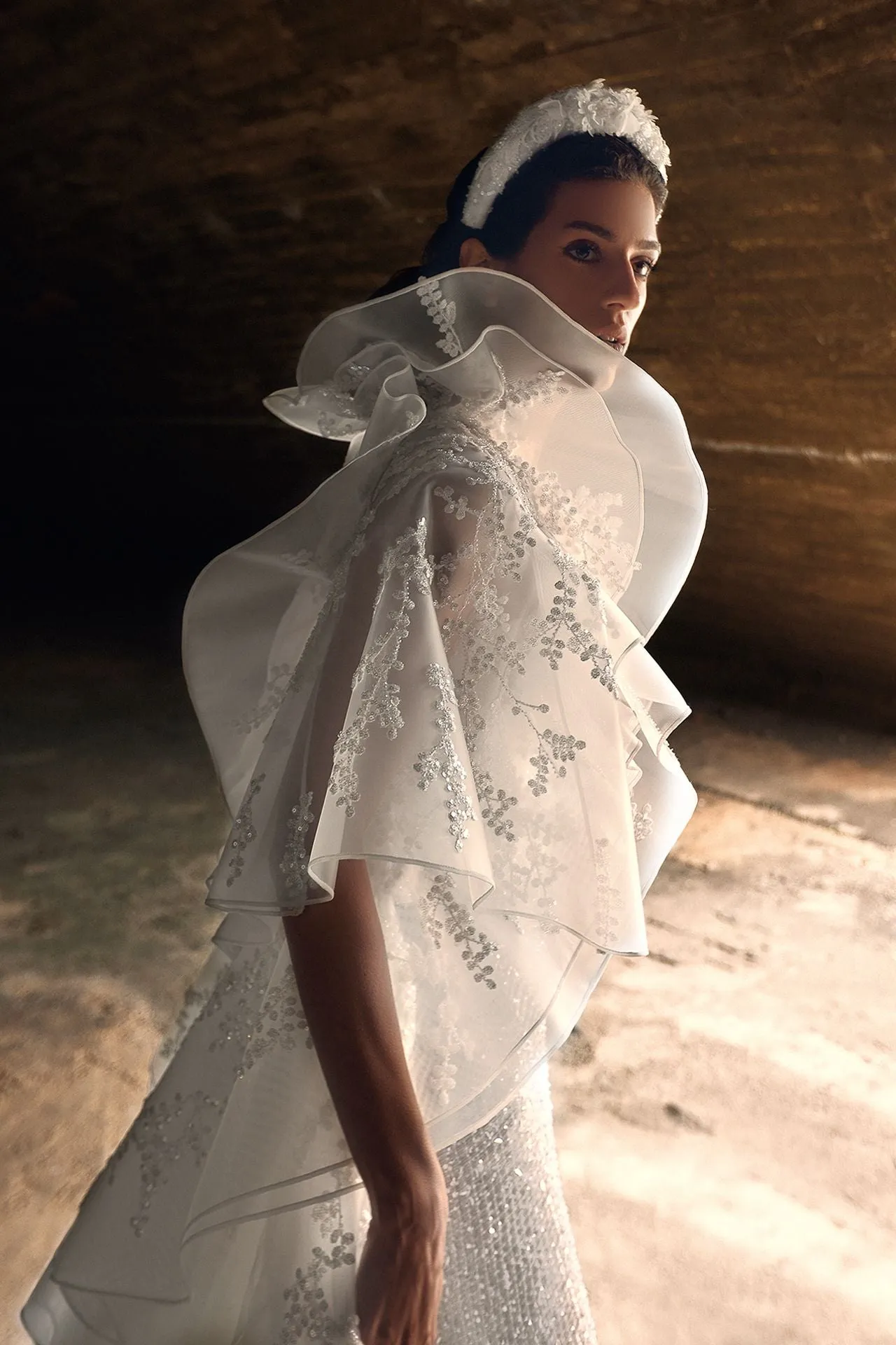 Sleeveless Sequined Dress with Tulle Coat