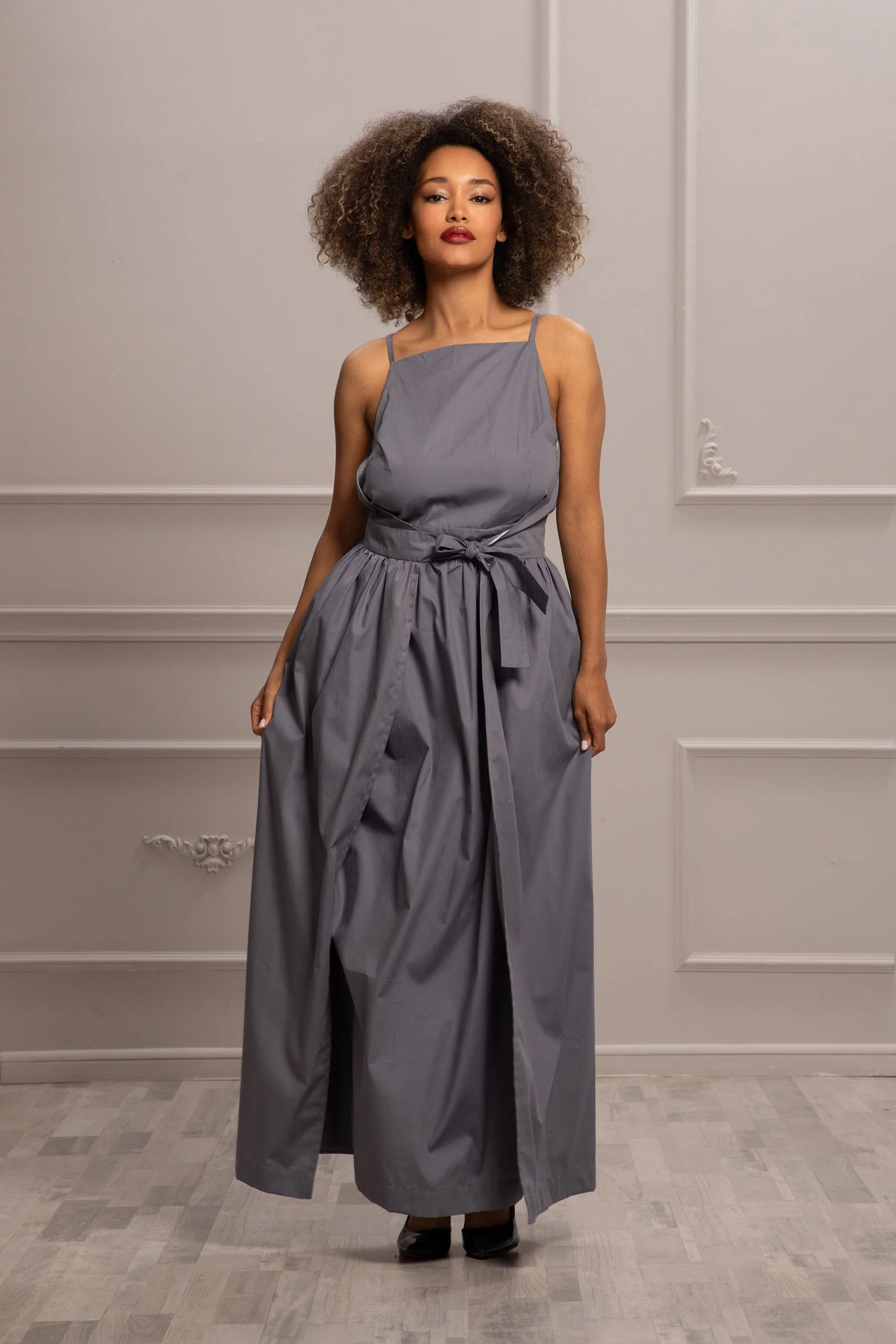 SLIT TIE BELT DRESS