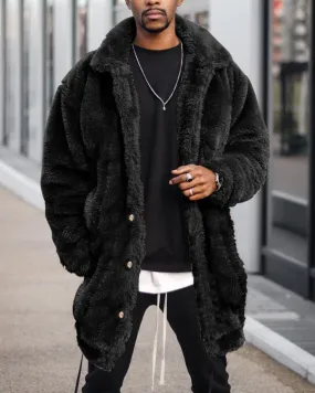 Solid Casual Flannelette Long Coat