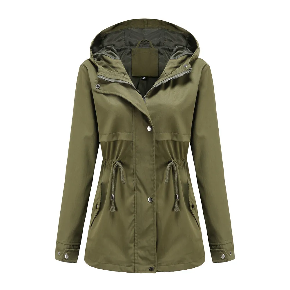 Solid Color Hooded Rain Coat