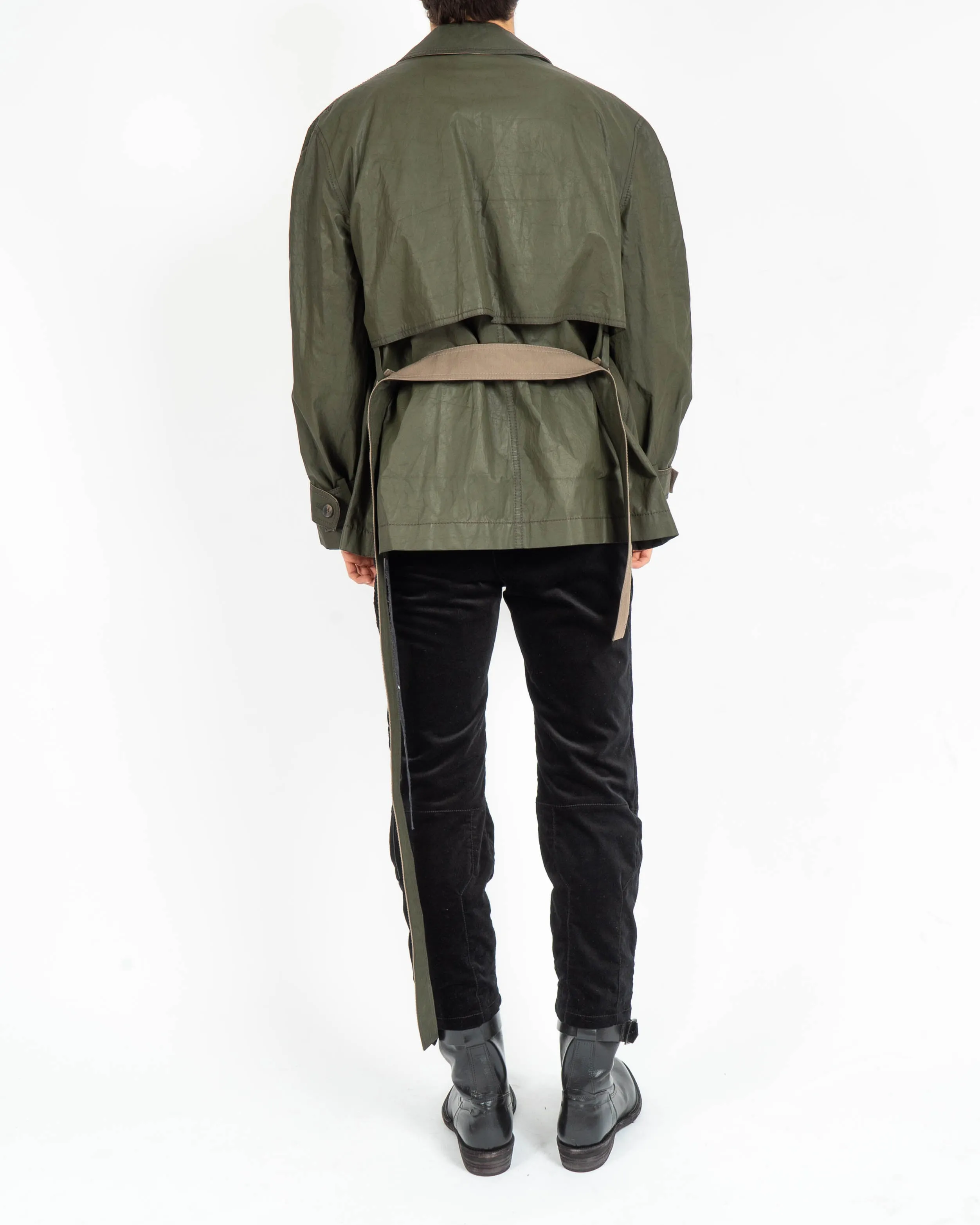 SS19 Cropped Waxed Green Linen Caban Jacket