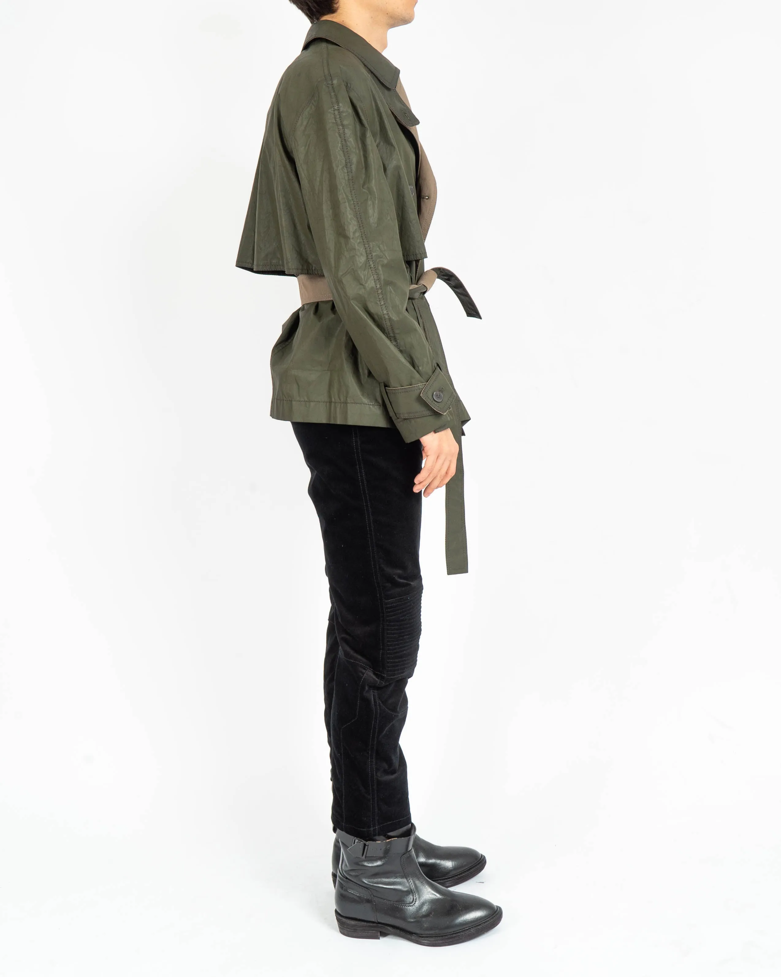 SS19 Cropped Waxed Green Linen Caban Jacket