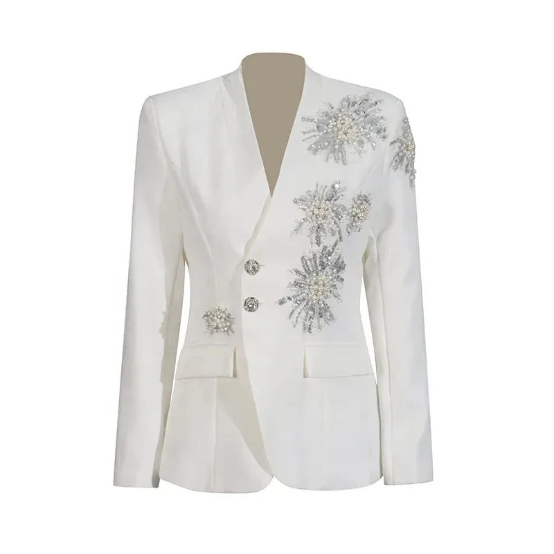Trend4us Luxe Pearl and Sequin Embellished Blazer