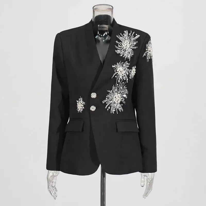 Trend4us Luxe Pearl and Sequin Embellished Blazer