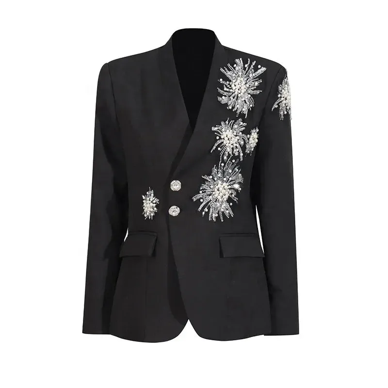 Trend4us Luxe Pearl and Sequin Embellished Blazer