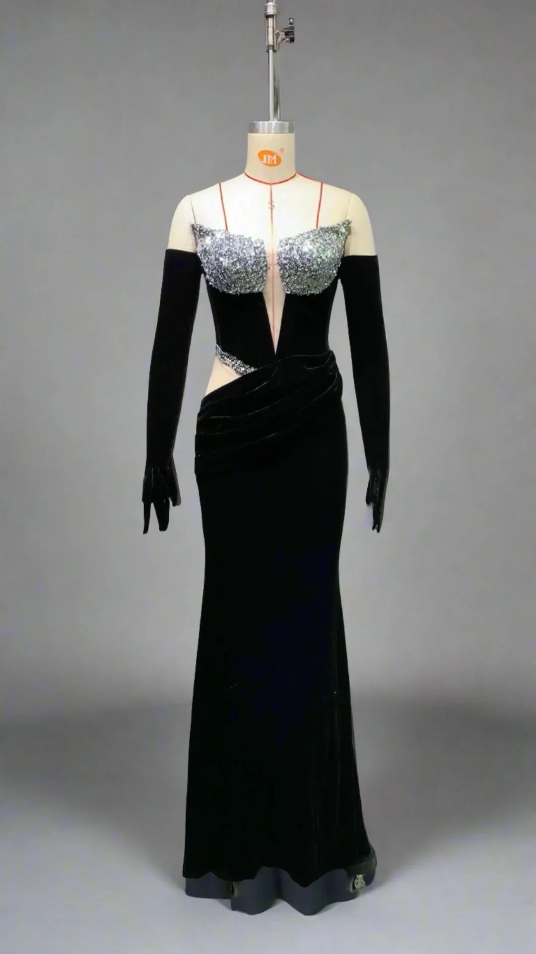 Trend4us Women’s Luxury Sequin Velvet Strapless Cutout Gown