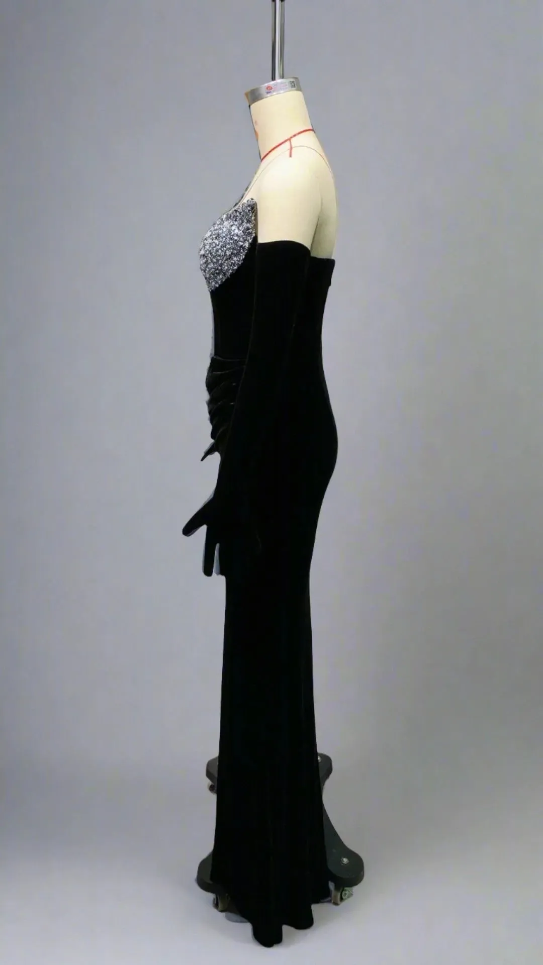 Trend4us Women’s Luxury Sequin Velvet Strapless Cutout Gown