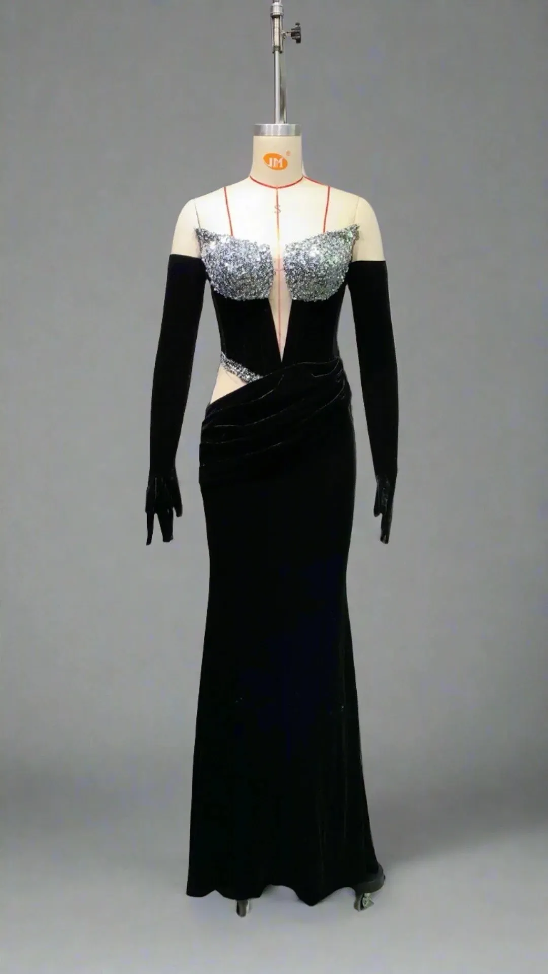 Trend4us Women’s Luxury Sequin Velvet Strapless Cutout Gown