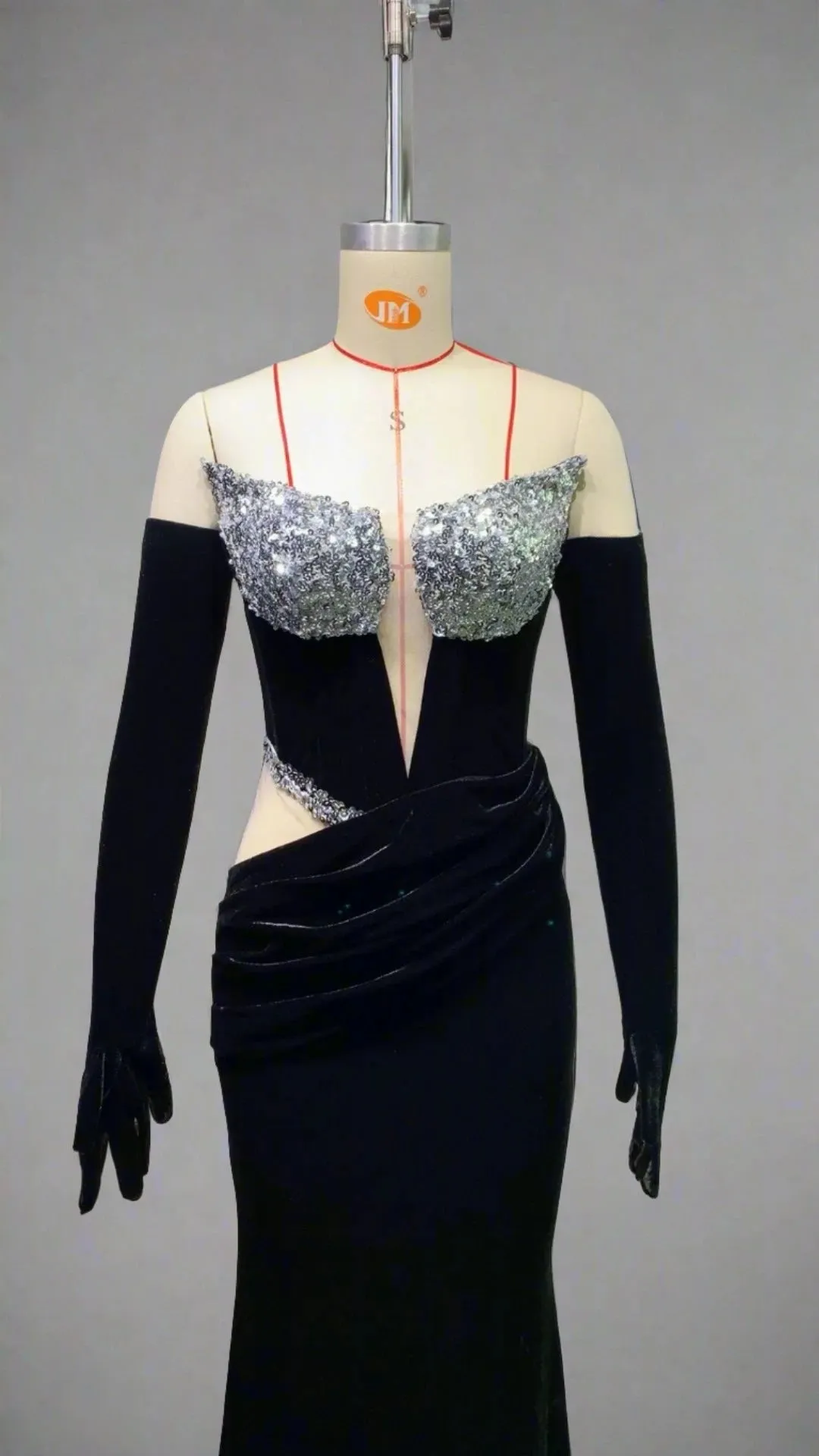 Trend4us Women’s Luxury Sequin Velvet Strapless Cutout Gown